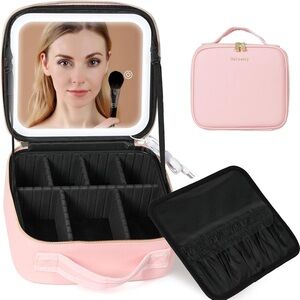 Pink Travel Makeup Case with LED Mirror